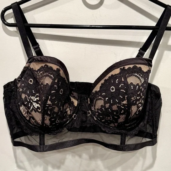 Torrid Curve Black Floral Lace Nude Full Coverage Balconette Bra NWOT - Picture 3 of 14